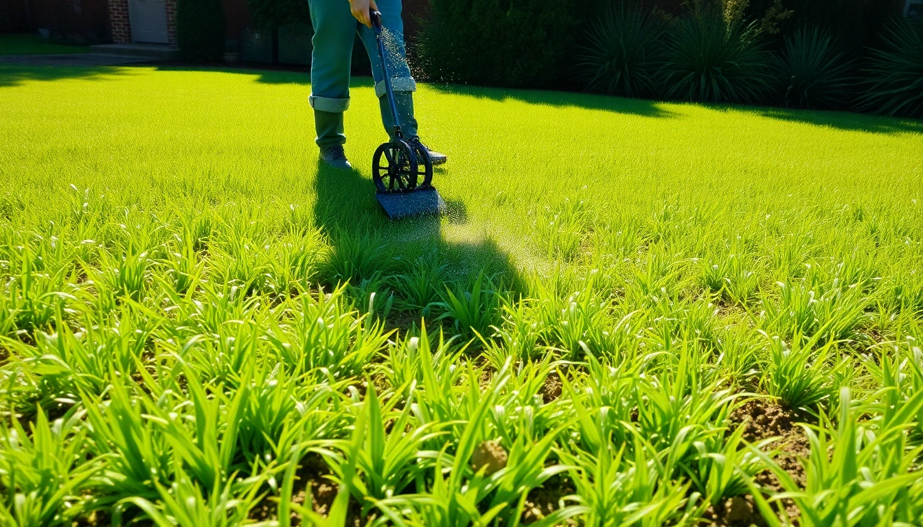 Enhance your lawn's vitality by overseeding with rich grass seeds on a sunny day.