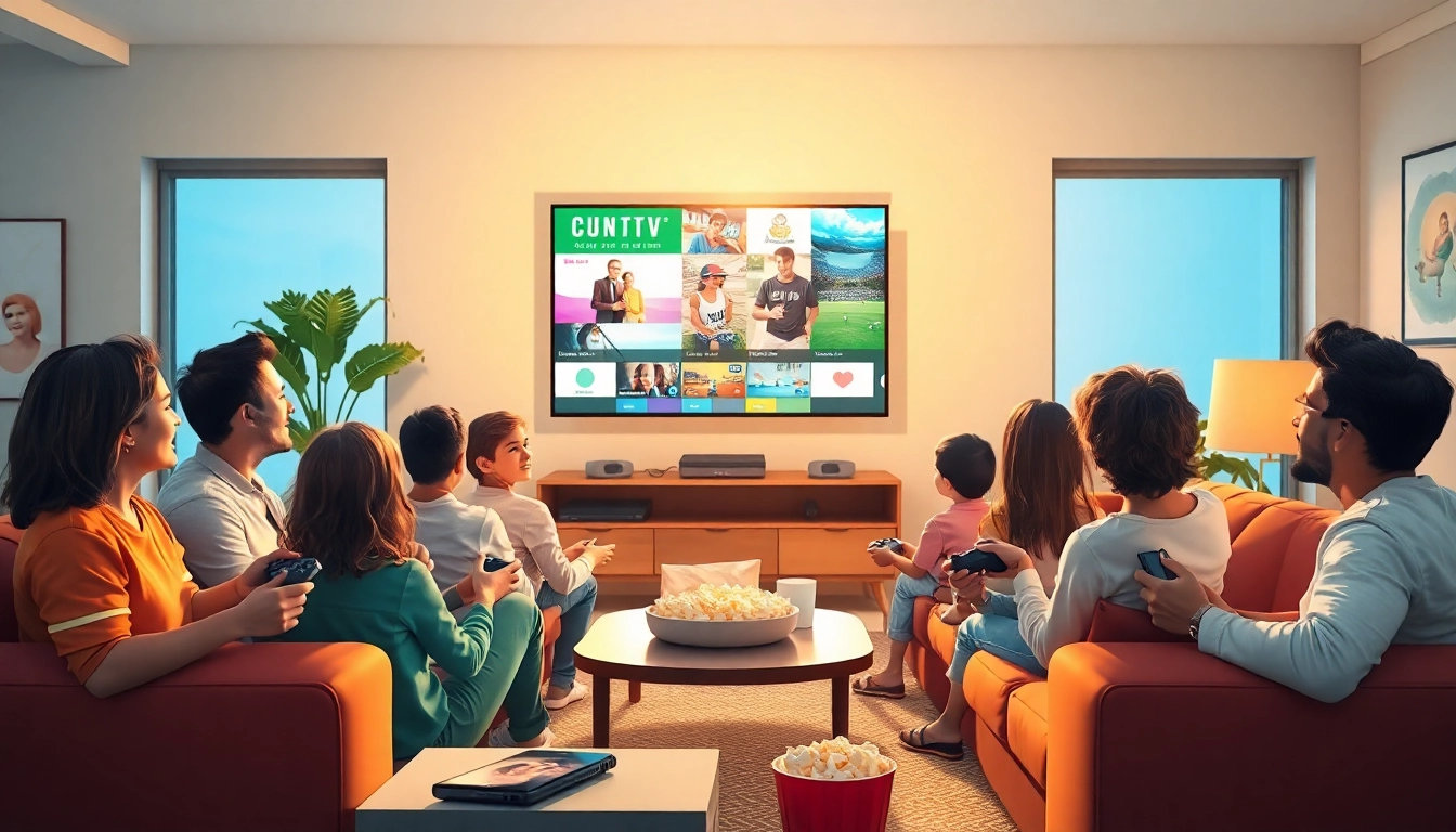 Families enjoying entertainment through various iptv services in a vibrant home setting.