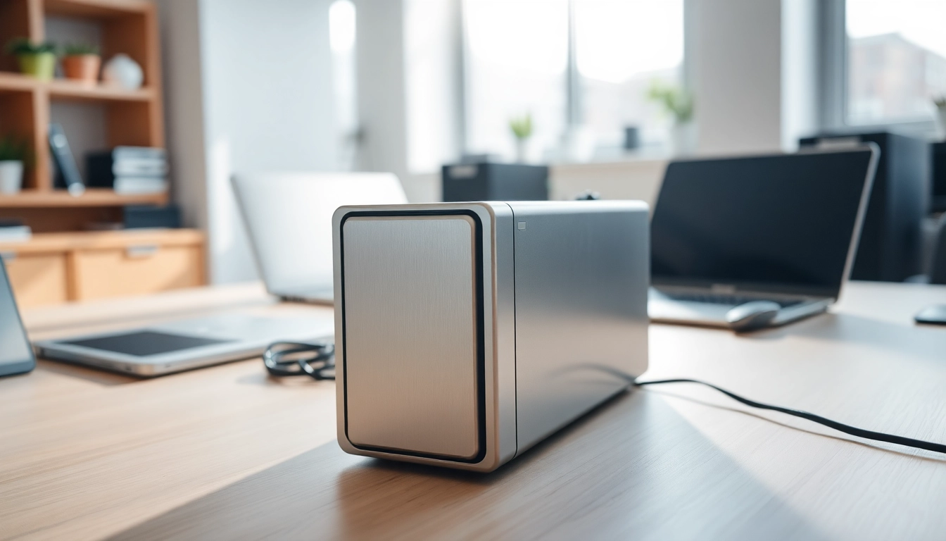 Showcasing TPower power supply device on a modern office desk with electronic gadgets.