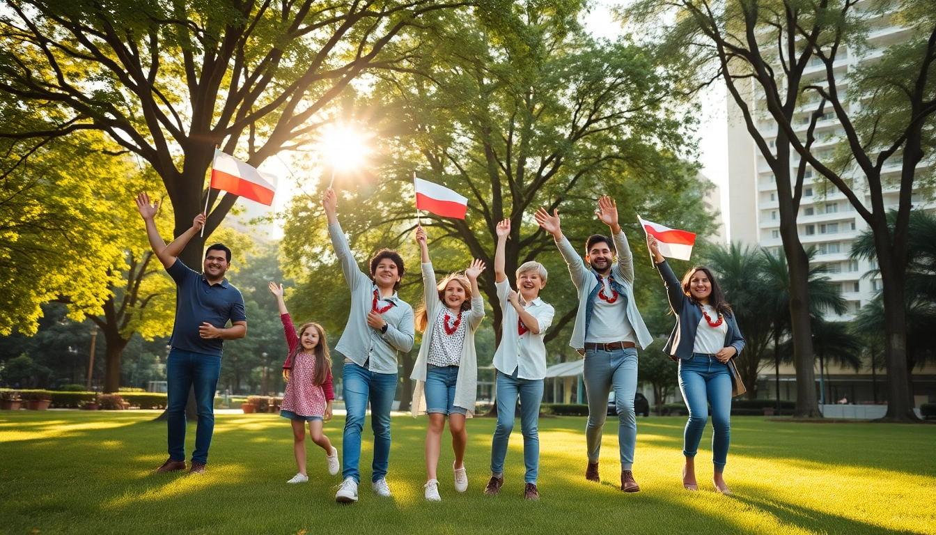 Celebrate ciudadania with a joyful family showcasing citizenship in a vibrant park.