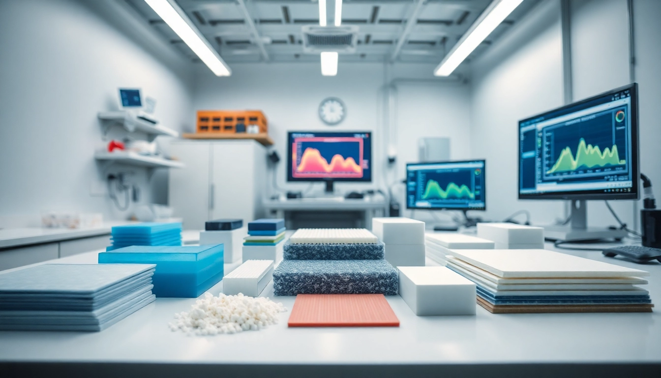 Showcasing thermal management materials in a professional lab, highlighting innovative technologies