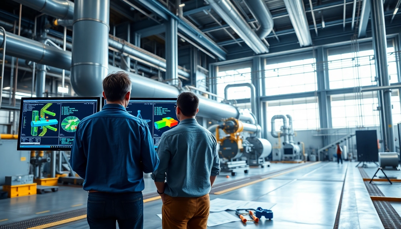 Piping stress analysis company collaborating on engineering solutions in a modern industrial environment.