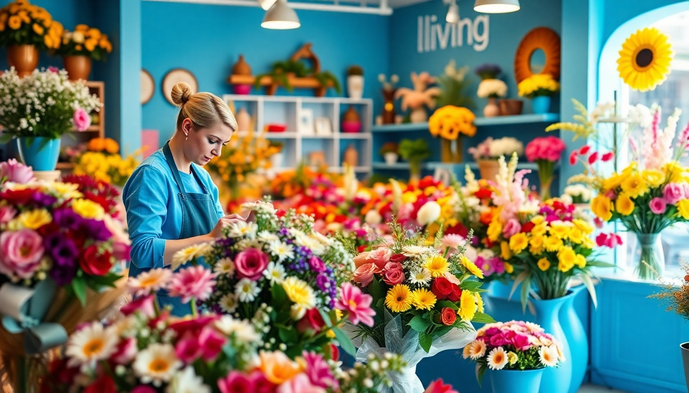 Bright florist shop displaying beautiful arrangements by an Irvine florist, inviting and cheerful atmosphere.