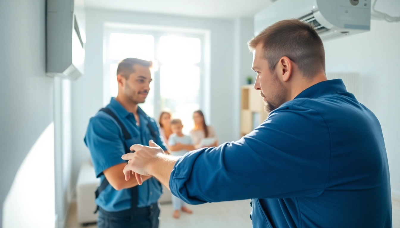 Highlighting HVAC services Los Angeles, a technician expertly works on an air conditioning unit in a modern home.