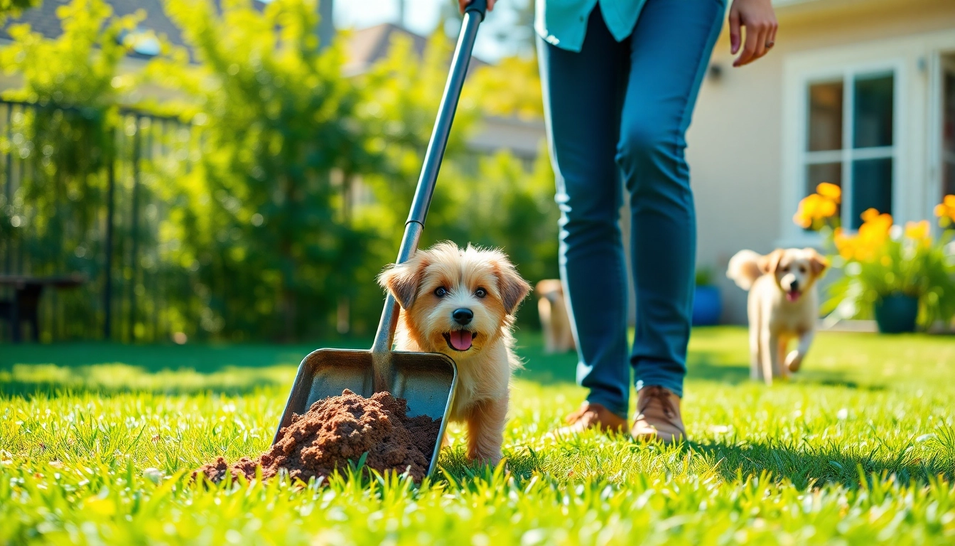 Clean up dog poop effectively in a sunny yard with a long-handled scooper.