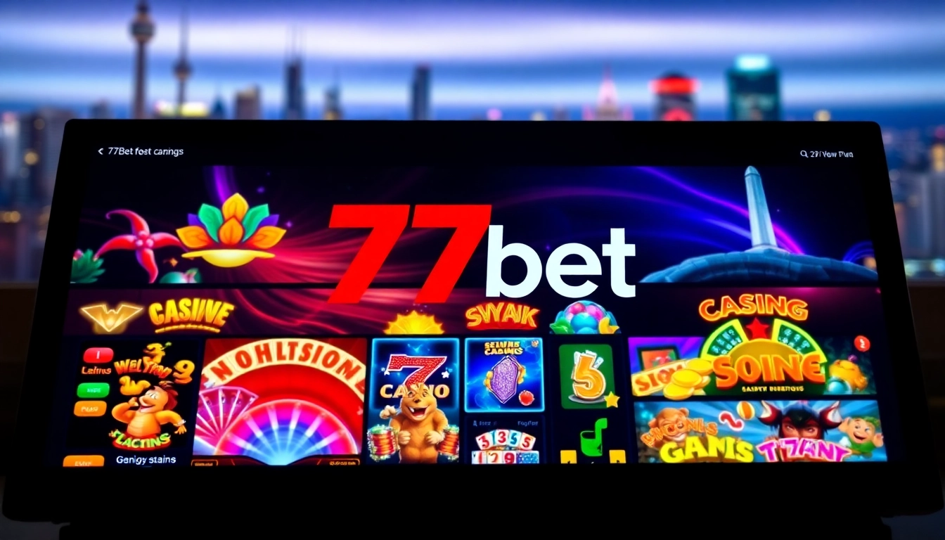 Engaging visuals of 77bet showcasing casino gaming excitement and vibrant graphics