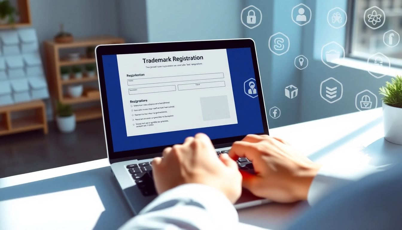 Submit your trademark application through an online trademark registration platform in a professional setting.