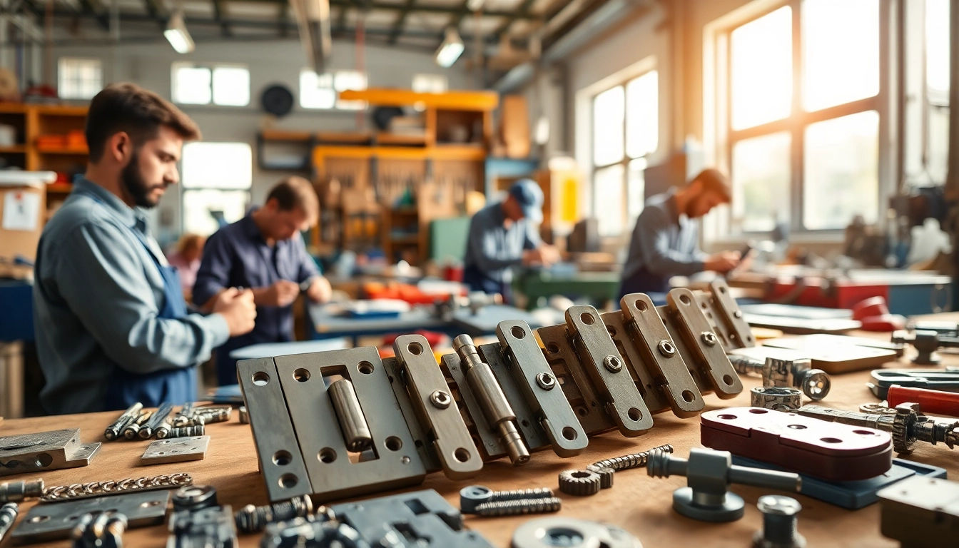 Cabinet Hinge Manufacturers showcasing skilled craftsmanship in a vibrant manufacturing workshop.
