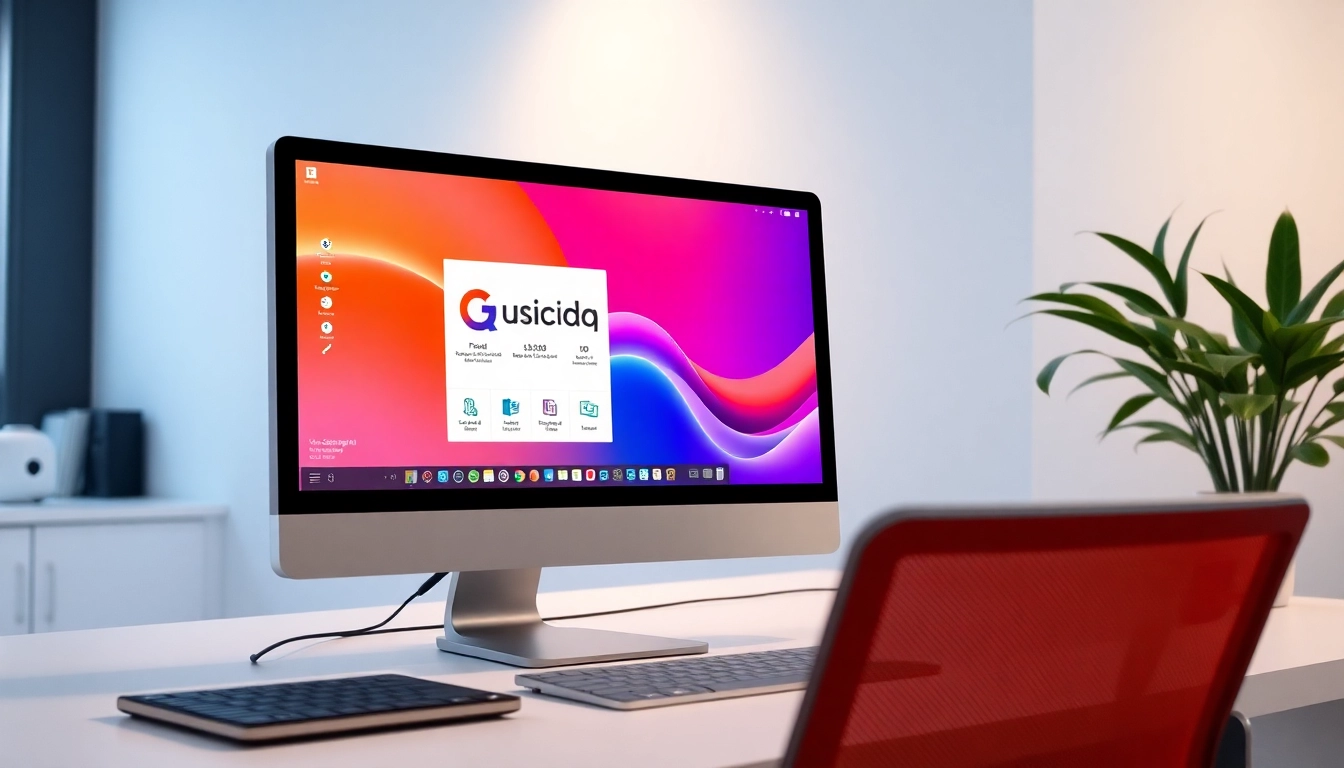 Visualize quickq官网 with a modern desktop application interface highlighting its features for users.