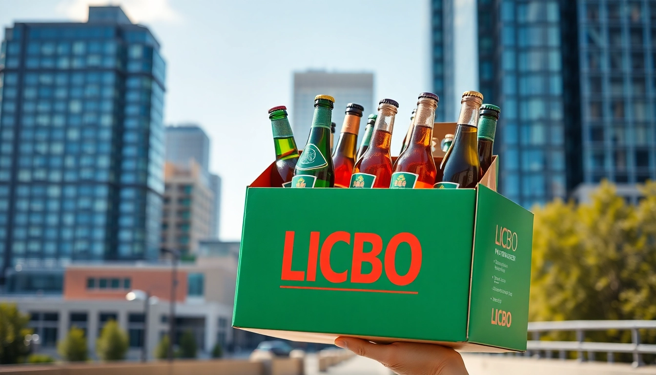 Experience lcbo delivery Toronto with a friendly delivery person and city backdrop.