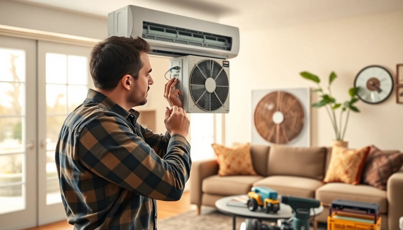 Installing ductless mini split installation Nashville with an HVAC technician showcasing professional expertise.