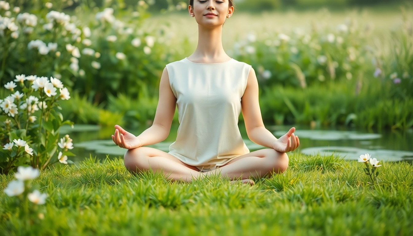 Person practicing mindfulness for dealing with stress in a tranquil outdoor setting.