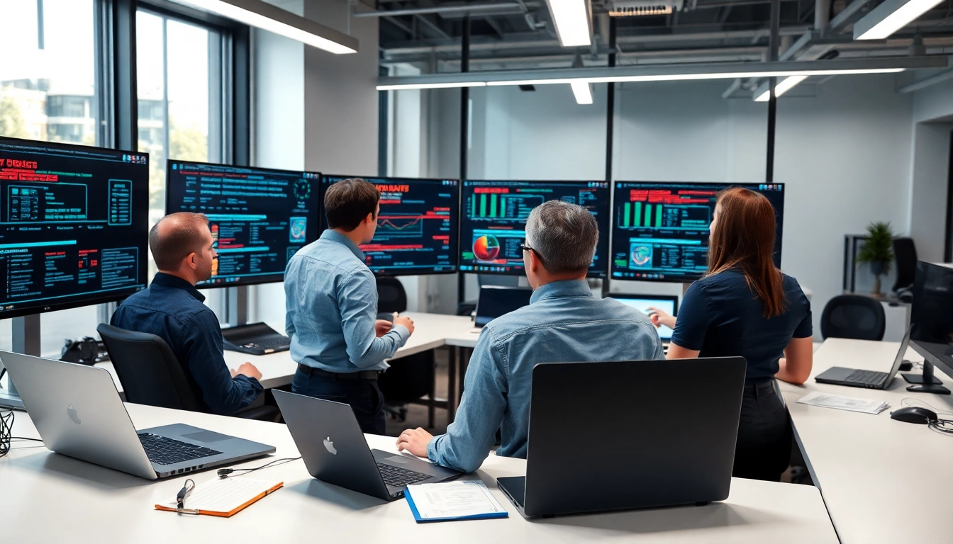 CIRT members coordinating tactics in a cybersecurity incident management scenario.