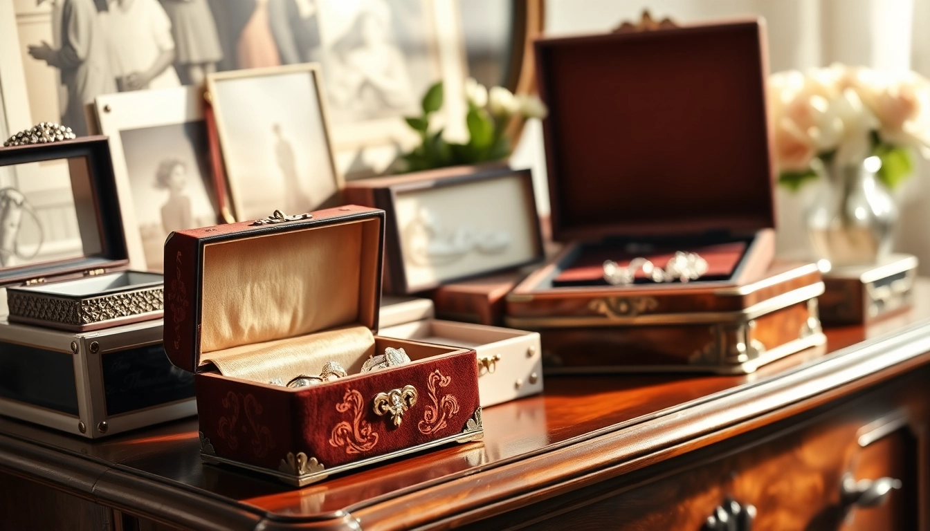 Organize jewelry boxes beautifully displayed with elegant jewelry inside