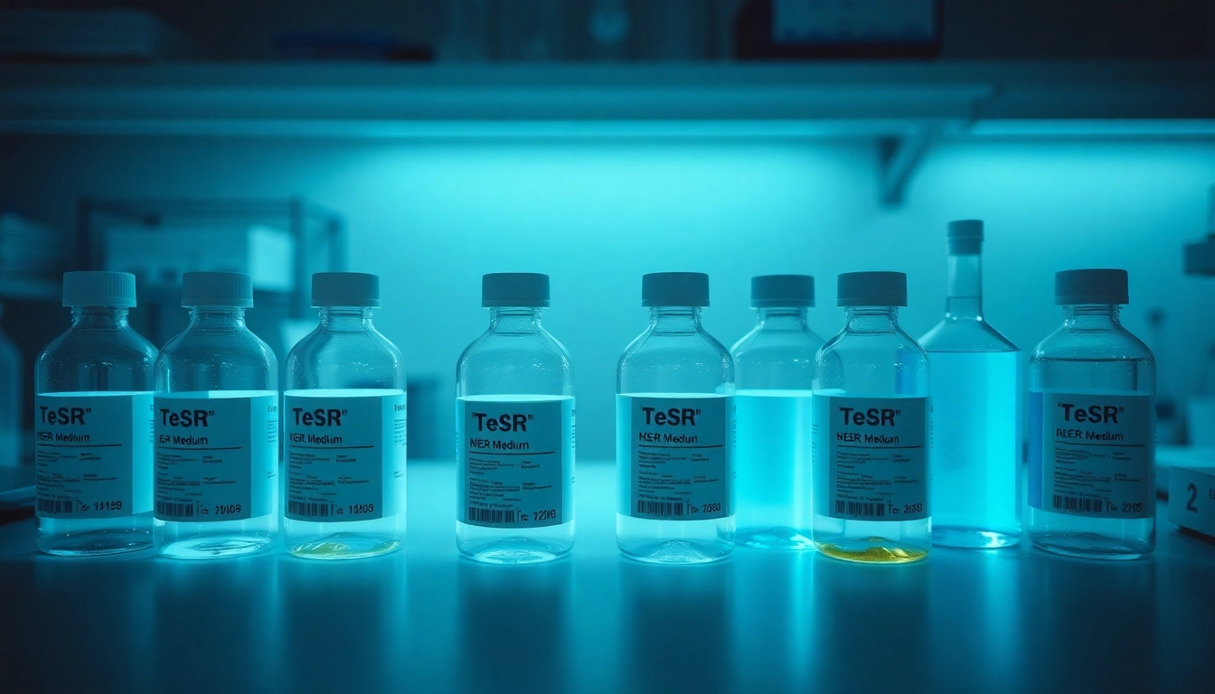 View TeSR™ media bottles showing all check qualities, emphasizing research precision and clarity.