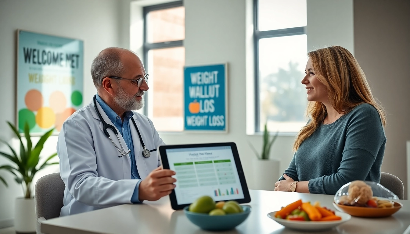 Engaging consultation on Medical Weight Loss between a practitioner and a client in a modern clinic.