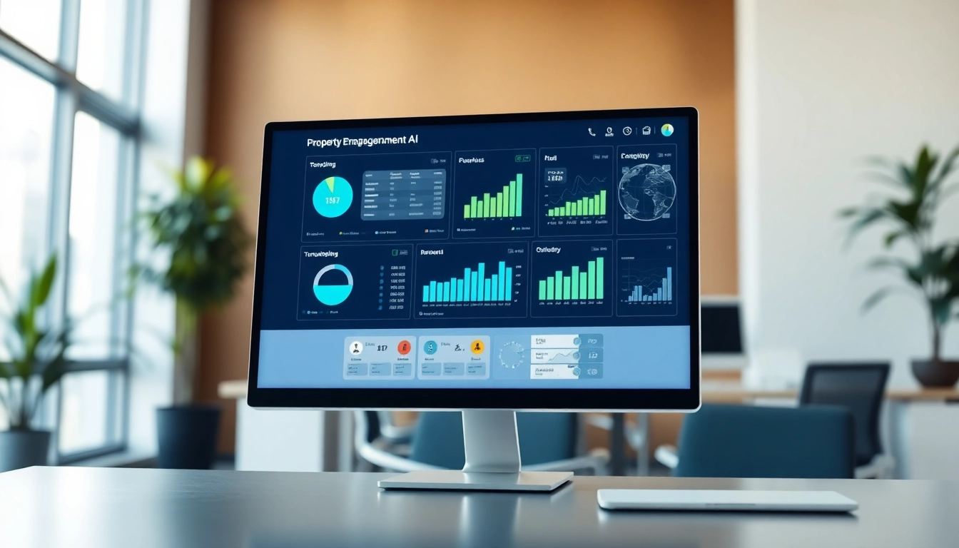 Showcase of property management AI software interface in a modern workspace.
