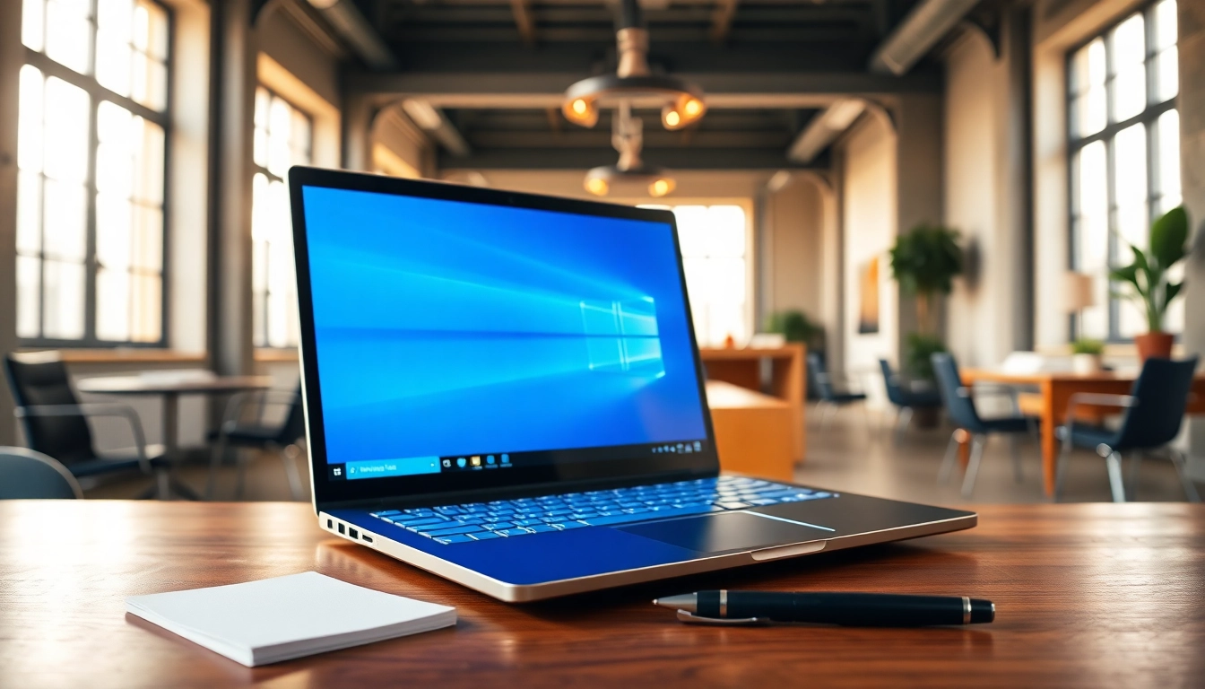 Verwende den Windows 11 Pro Key auf einem modernen Laptop in einem professionellen Büro.
