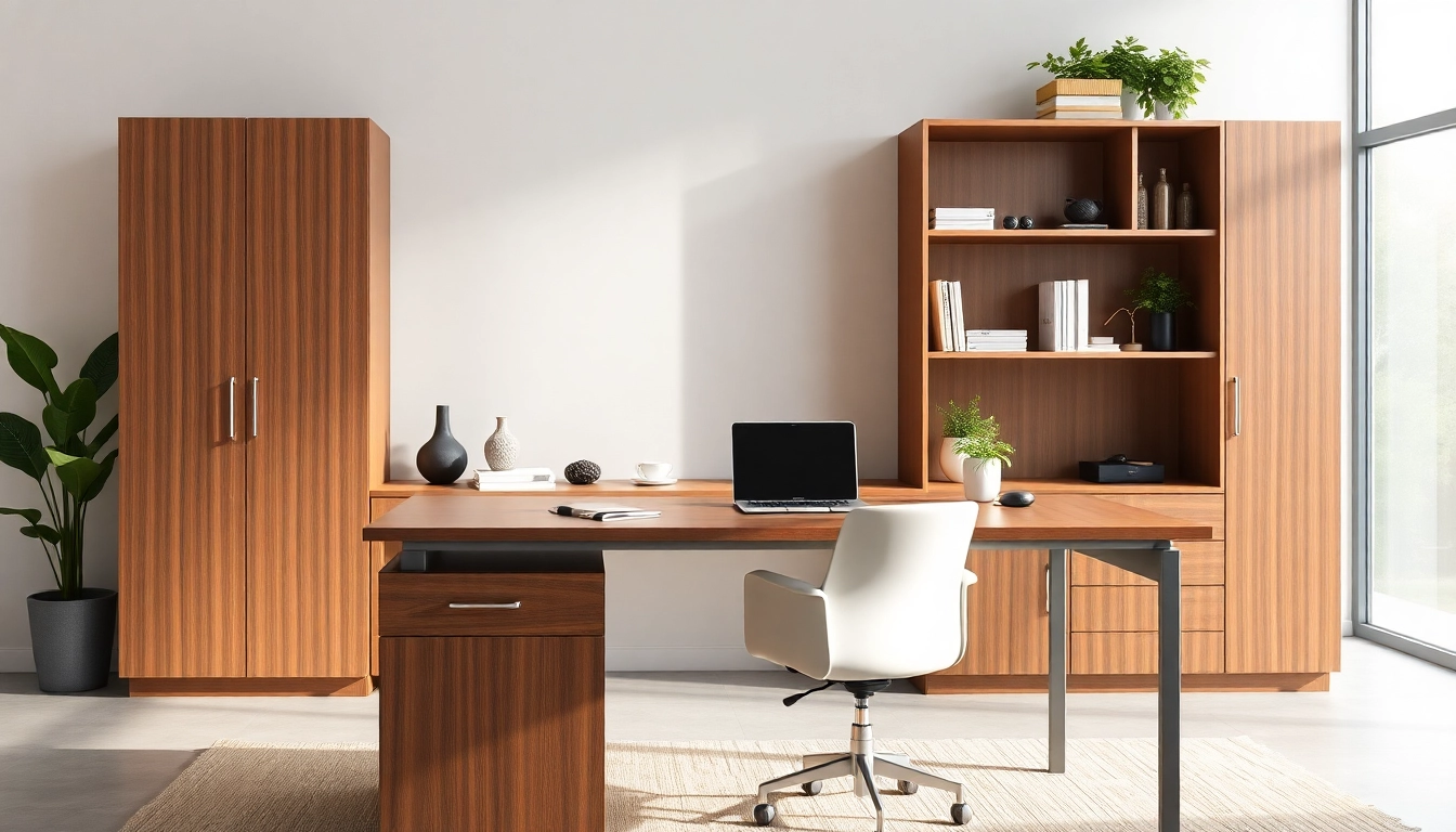 Effizienter schreibtisch schrank mit integriertem Arbeitsbereich und organisierter Ablage
