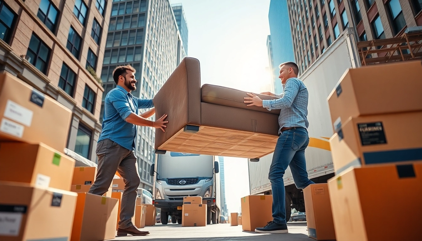 Experienced team working with a moving company near me to efficiently relocate furniture.