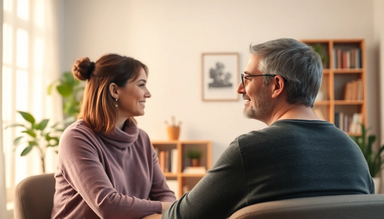 Engaging attachment theory coach assisting a client in a warm, professional setting.