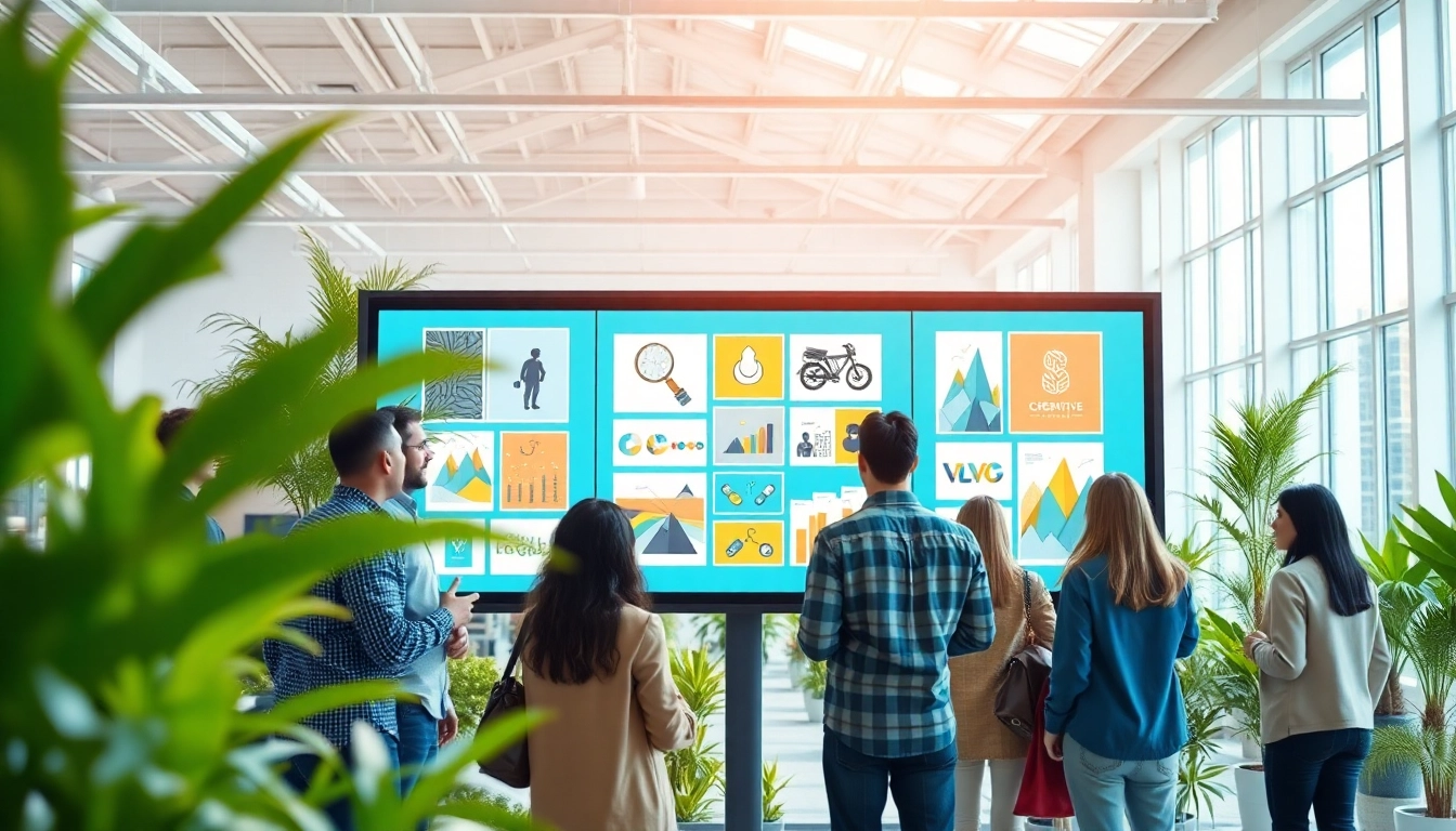 Showcase a dynamic signage board as a Canva alternative for signage with people engaging creatively.