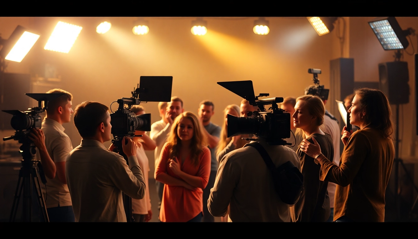 Engage with this 영상프로덕션 scene showcasing a vibrant team working collaboratively on a film set.