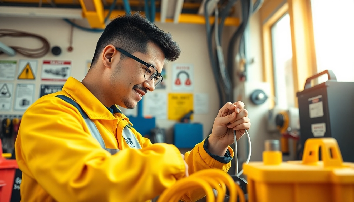 Electrician apprenticeship Hawaii: Young apprentice engaged in wiring work in a bright workshop.