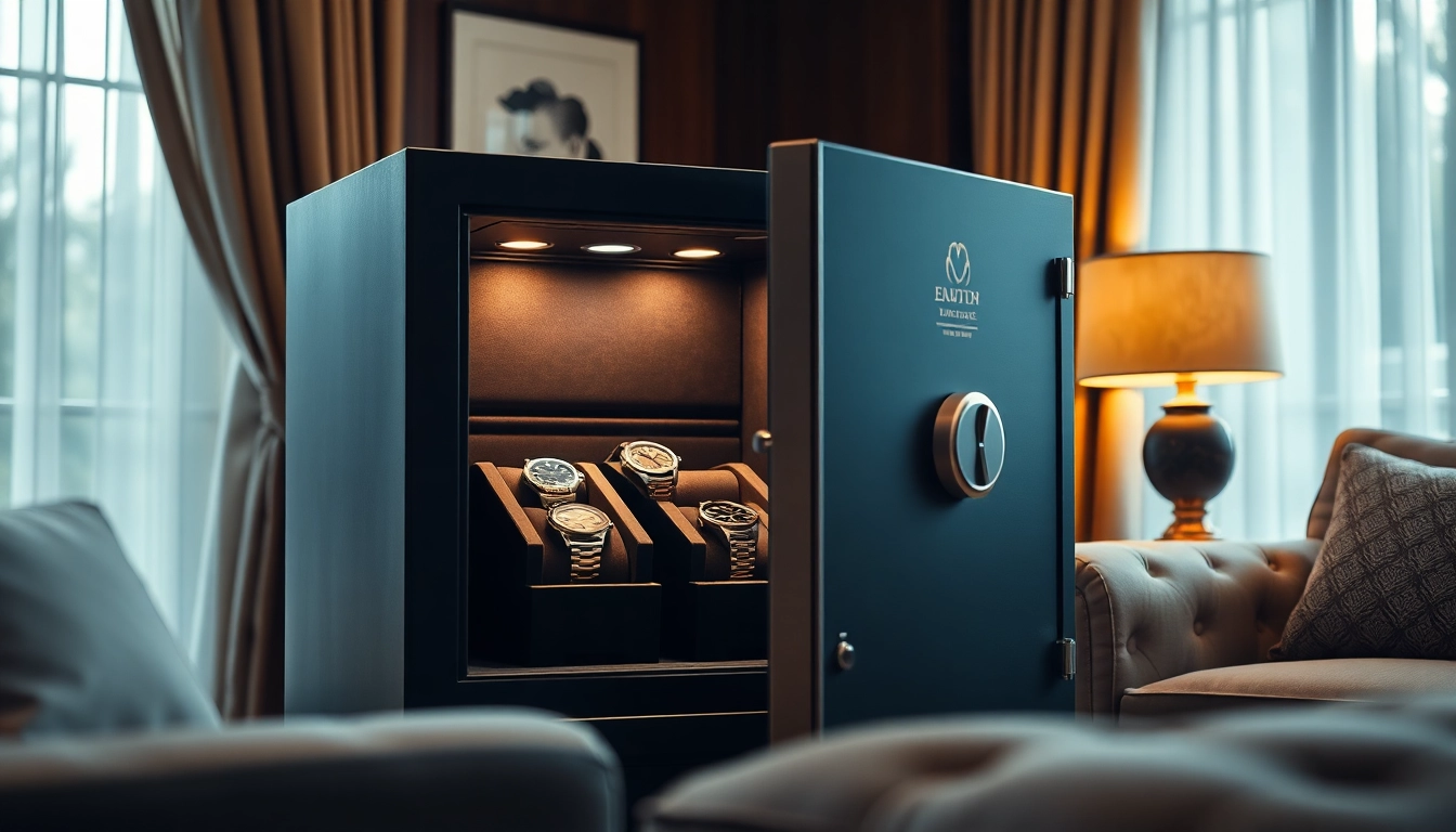 Showcasing a luxurious watch safe with secure compartments, ideal for storing valuable timepieces.