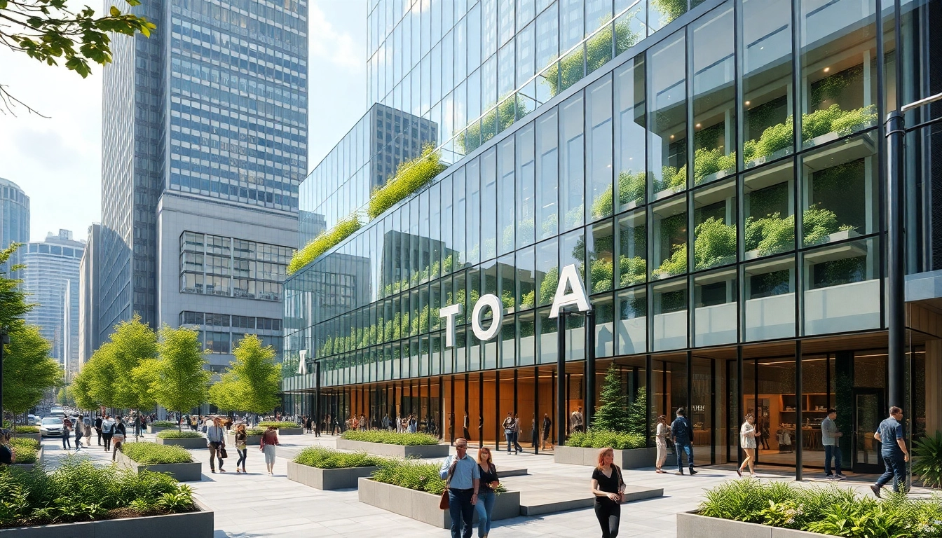 Erstellen Sie eine ansprechende visualisierung architektur eines modernen Gebäudes in urbaner Umgebung.
