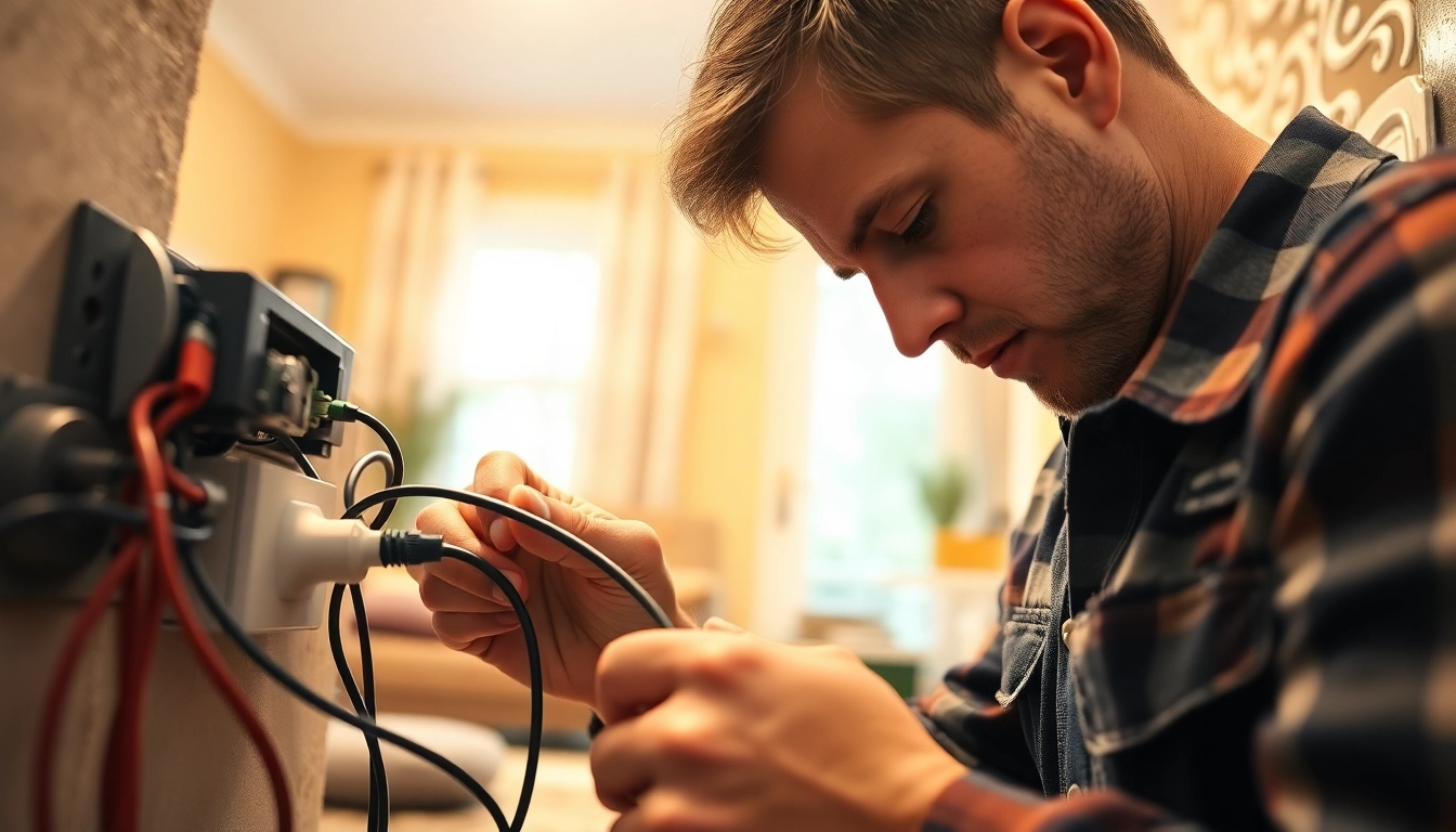 Providing quality Electrical Service through a professional electrician at work in a home setting.