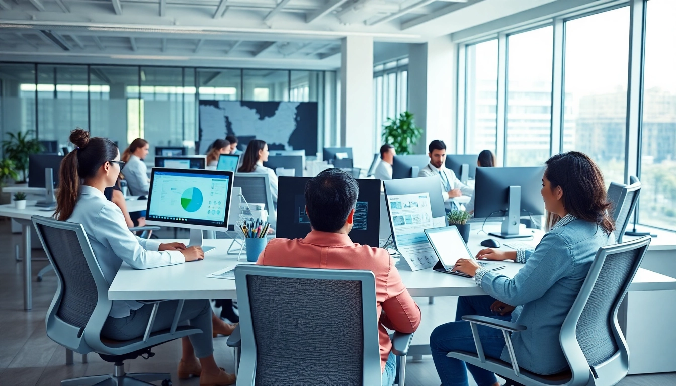 Werkplekbeheer professionals collaborating in a modern office environment.