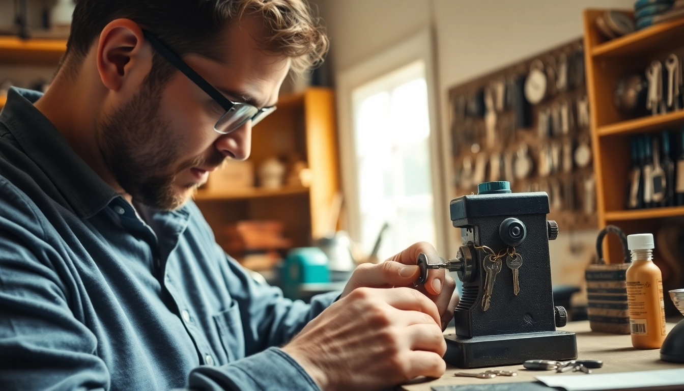 Creating precise Van Keys in a professional locksmith workshop with cutting tools.